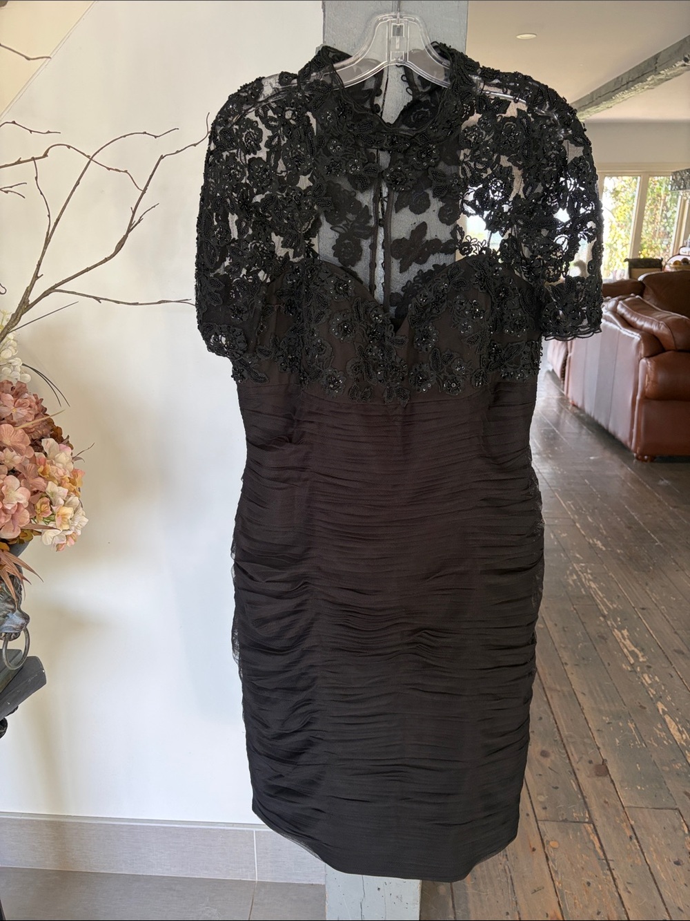 Black Beaded Sheath Dress by Jovani
